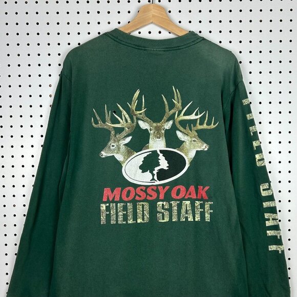 Mossy Oak Field Staff Long Sleeve T Shirt Size Medium‎ Vintage Faded Worn Camo - Picture 1 of 7